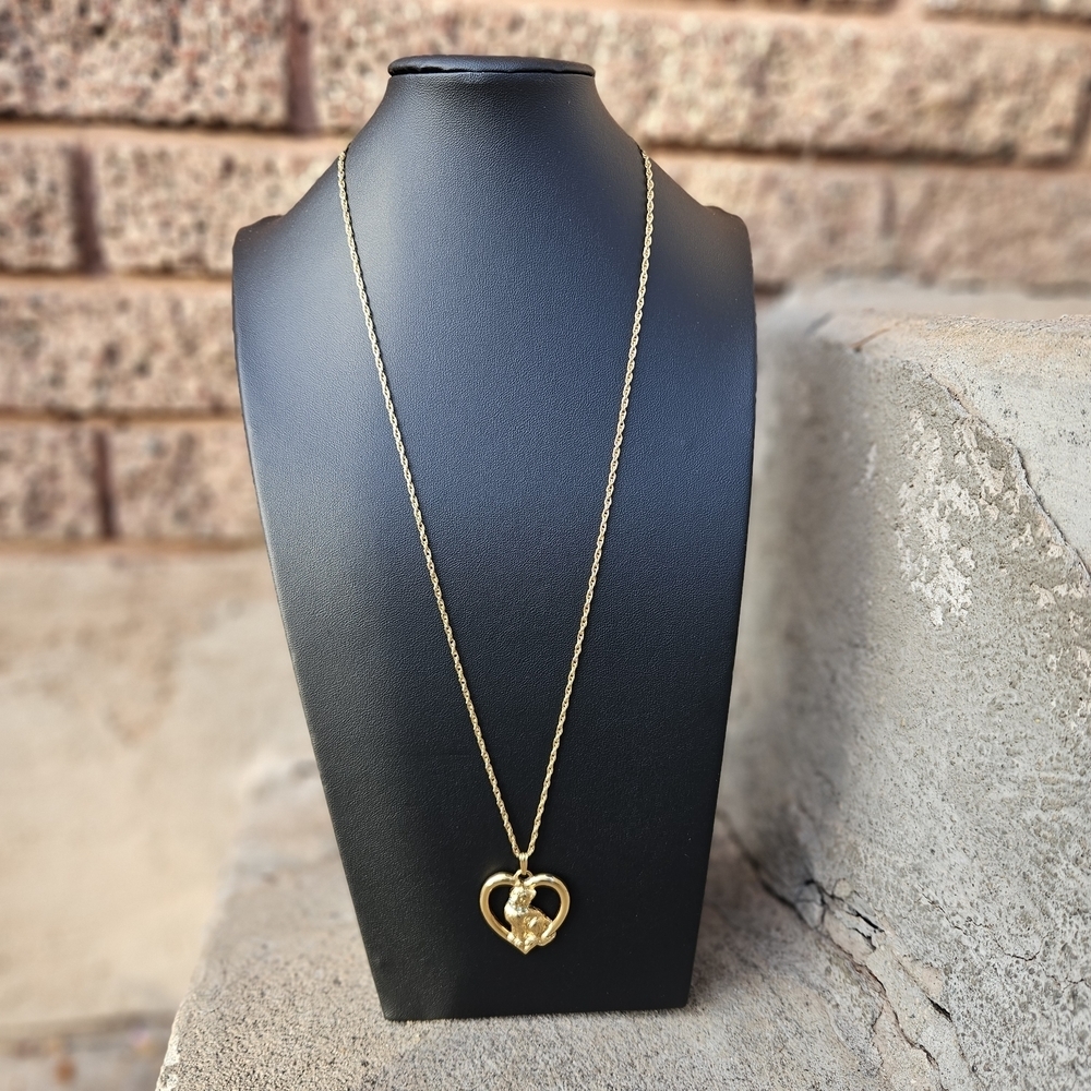 Avon Vintage Gold Heart Cat Necklace Women's Jewelry Long Layering